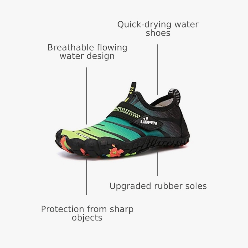 UBFEN Kids Green Black Water Shoes Size EUR 36 Aqua Beach Swim Slip-On big kid 5 - Picture 8 of 10